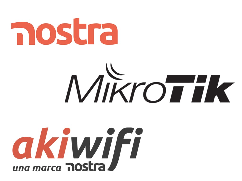 Logos de Nostra, MikroTik y akiwifi