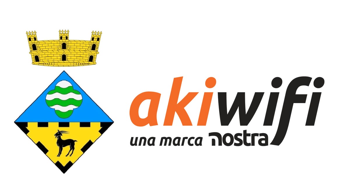 Escudo heráldico de un municipio de Girona junto al logo de akiwifi