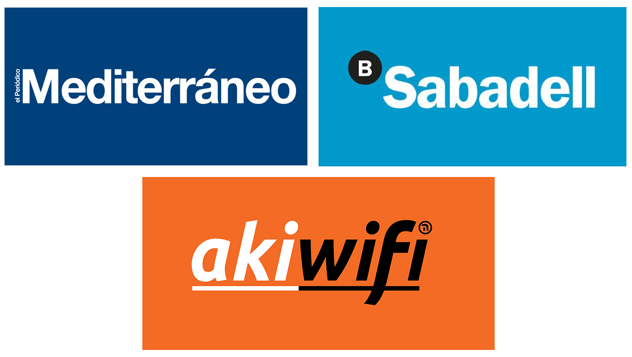 Logos de El Periódico Mediterráneo, Banco Sabadell y akiwifi